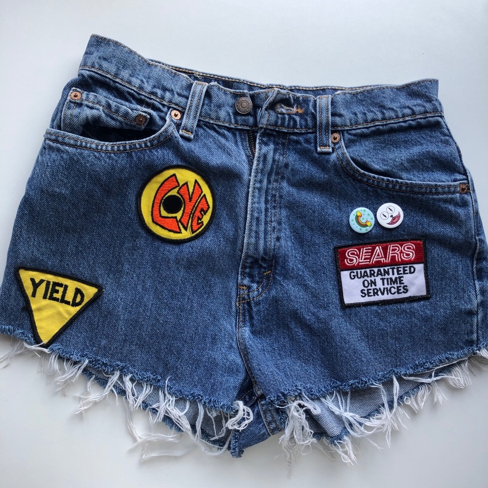 Levi's Blue Denim Jean Shorts with Patches